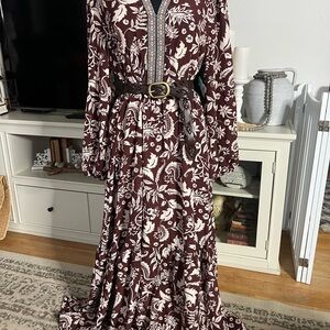 Boho Floral Maxi Dress in Burgundy and Cream